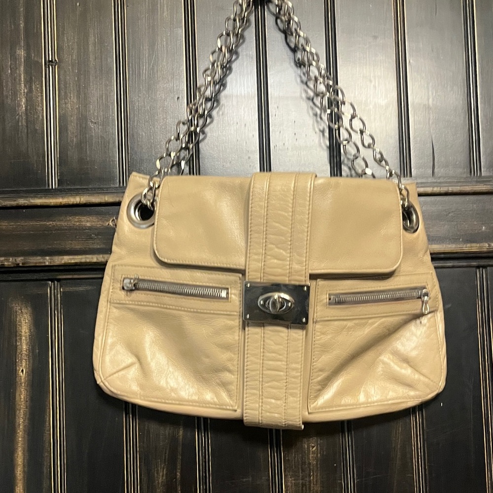 Lanvin Vintage Tan Leather Shoulder Bag with Silver Chain